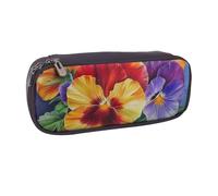 AQRJLPO Pansy Perfection Prints Flip Leather Pencil Case Cute Pen Pencil Pouch Pencil Box Travel Makeup Bag Stationery Gift for Students Girls Boys Women