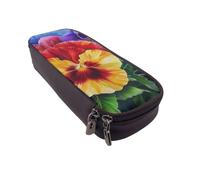 AQRJLPO Pansy Perfection Prints Leather Pencil Case & Cosmetic Organizer Pouch with Zipper - Waterproof School Supplies, Travel Makeup Bag, Stationery Gift for Students, Women
