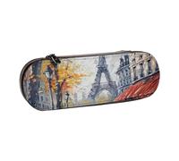 AQRJLPO Paris Street Tower Painting Print Leather Pencil Case Organize, Multi-Use Travel Cosmetic Bag, Zipper Desk Storage Box Compact Gift for School, Office, Travel