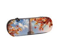 AQRJLPO Paris Tower with Leaves Print Leather Pencil Case Organize, Multi-Use Travel Cosmetic Bag, Zipper Desk Storage Box Compact Gift for School, Office, Travel