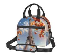 AQRJLPO Paris Tower with Leaves Printed Insulated Lunch Bag with Shoulder Strap - Reusable Cooler Tote Bags Picnic Bag for Work/School/Picnic/Travel
