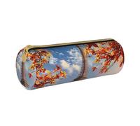 AQRJLPO Paris Tower with Leaves Printed Round Pencil Case, Cute Leather Pencil Bag Pen Case Pouch, School Stationery Organizer Makeup Bag for Boys Girls Students
