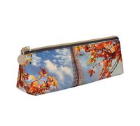 AQRJLPO Paris Tower with Leaves Printed Stationery Pencil Case, Cute Leather Pencil Bag Pen Case Pouch, School Stationery Organizer Makeup Bag for Boys Girls Students
