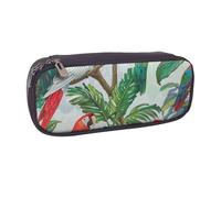 AQRJLPO Parrot Birds and Tropical Tree Prints Flip Leather Pencil Case Cute Pen Pencil Pouch Pencil Box Travel Makeup Bag Stationery Gift for Students Girls Boys Women