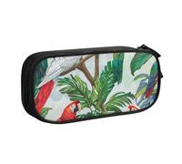 AQRJLPO Parrot Birds and Tropical Tree Prints Pencil Case for Boys Girls Large Capacity Office School Students Stationery Pouch Pencil Holder with 2 Compartments,Black