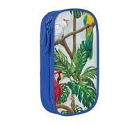 AQRJLPO Parrot Birds and Tropical Tree Prints Pencil Case for Students Boys Girls - Large Capacity Double-Layer Office School Stationery Pouch Pencil Holder,Blue