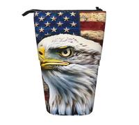 AQRJLPO Patriotic Bald Eagle with American Flag Print Expandable Pencil Case Organize, Stretchable Travel Stationery & Makeup Pouch Desk Storage Box for School, Office, Travel