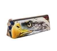 AQRJLPO Patriotic Bald Eagle with American Flag Printed Stationery Pencil Case, Cute Leather Pencil Bag Pen Case Pouch, School Stationery Organizer Makeup Bag for Boys Girls Students