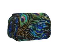 AQRJLPO Peacock Feather 1 Print Pencil Case Double - Layer Flip Pencil Pouch Pen Organizer Makeup Bag for School, Travel and Work