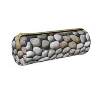 AQRJLPO Pebble Stone Printed Round Pencil Case, Cute Leather Pencil Bag Pen Case Pouch, School Stationery Organizer Makeup Bag for Boys Girls Students