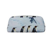 AQRJLPO Penguins On The Iceberg Print Leather Pencil Case with Gold Zipper, Multi-Use Cosmetic & Stationery Organizer, Waterproof Desk Storage Pouch for School, Office & Travel Gifts