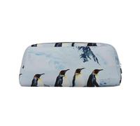 AQRJLPO Penguins On The Iceberg Print Leather Pencil Case with Silver Zipper, Multi-Use Cosmetic & Stationery Organizer, Waterproof Desk Storage Pouch for School, Office & Travel Gifts