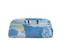 AQRJLPO Penguins On The Iceberg Print Print Leather Pencil Case with Silver Zipper, Multi-Use Cosmetic & Stationery Organizer, Waterproof Desk Storage Pouch for School, Office & Travel Gifts