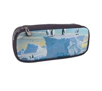 AQRJLPO Penguins On The Iceberg Print Prints Flip Leather Pencil Case Cute Pen Pencil Pouch Pencil Box Travel Makeup Bag Stationery Gift for Students Girls Boys Women