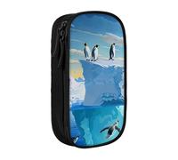 AQRJLPO Penguins On The Iceberg Print Prints Pencil Case for Students Boys Girls - Large Capacity Double-Layer Office School Stationery Pouch Pencil Holder,Black