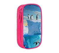 AQRJLPO Penguins On The Iceberg Print Prints Pencil Case for Students Boys Girls - Large Capacity Double-Layer Office School Stationery Pouch Pencil Holder,Pink
