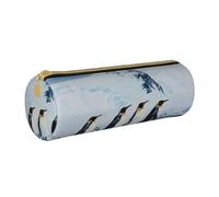 AQRJLPO Penguins On The Iceberg Printed Round Pencil Case, Cute Leather Pencil Bag Pen Case Pouch, School Stationery Organizer Makeup Bag for Boys Girls Students