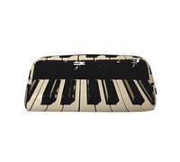 AQRJLPO Piano Keys with Musical Note Print Leather Pencil Case with Silver Zipper, Multi-Use Cosmetic & Stationery Organizer, Waterproof Desk Storage Pouch for School, Office & Travel Gifts