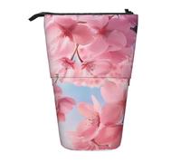 AQRJLPO Pink Cherry Blossoms Print Expandable Pencil Case Organize, Stretchable Travel Stationery & Makeup Pouch Desk Storage Box for School, Office, Travel