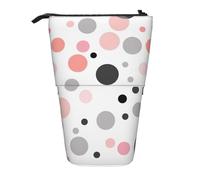 AQRJLPO Pink Gray White Modern Polka Dot Pattern Print Expandable Pencil Case Organize, Stretchable Travel Stationery & Makeup Pouch Desk Storage Box for School, Office, Travel