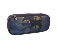 AQRJLPO Pirate Sailboat Full Moon Prints Flip Leather Pencil Case Cute Pen Pencil Pouch Pencil Box Travel Makeup Bag Stationery Gift for Students Girls Boys Women