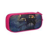 AQRJLPO Pirate Sailboat Full Moon Prints Pencil Case for Boys Girls Large Capacity Office School Students Stationery Pouch Pencil Holder with 2 Compartments,Pink