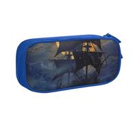 AQRJLPO Pirate Sailboat Full Moon Prints Pencil Case for Boys Girls Large Capacity Office School Students Stationery Pouch Pencil Holder with 2 Compartments,Blue