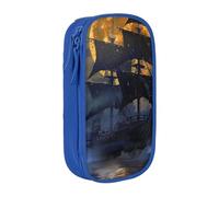 AQRJLPO Pirate Sailboat Full Moon Prints Pencil Case for Students Boys Girls - Large Capacity Double-Layer Office School Stationery Pouch Pencil Holder,Blue