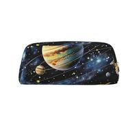 AQRJLPO Planets Stars and The Galaxy Print Leather Pencil Case with Silver Zipper, Multi-Use Cosmetic & Stationery Organizer, Waterproof Desk Storage Pouch for School, Office & Travel Gifts