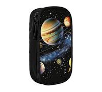 AQRJLPO Planets Stars and The Galaxy Prints Pencil Case for Students Boys Girls - Large Capacity Double-Layer Office School Stationery Pouch Pencil Holder,Black