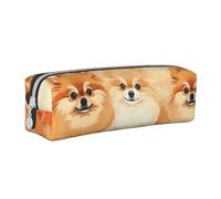 AQRJLPO Pomeranian Pattern Printed Leather Simple Pencil Case, Cute Pencil Bag Pen Case Pouch, School Stationery Organizer Makeup Bag for Boys Girls Students