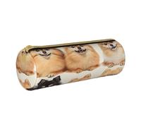 AQRJLPO Pomeranians Pattern Printed Round Pencil Case, Cute Leather Pencil Bag Pen Case Pouch, School Stationery Organizer Makeup Bag for Boys Girls Students