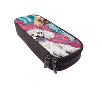 AQRJLPO Poodles Dogs Prints Leather Pencil Case & Cosmetic Organizer Pouch with Zipper - Waterproof School Supplies, Travel Makeup Bag, Stationery Gift for Students, Women