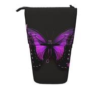 AQRJLPO Purple and Black Butterfly Print Expandable Pencil Case Organize, Stretchable Travel Stationery & Makeup Pouch Desk Storage Box for School, Office, Travel