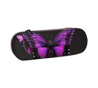 AQRJLPO Purple and Black Butterfly Print Leather Pencil Case Organize, Multi-Use Travel Cosmetic Bag, Zipper Desk Storage Box Compact Gift for School, Office, Travel