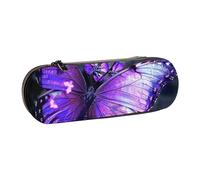 AQRJLPO Purple Butterfly Print Leather Pencil Case Organize, Multi-Use Travel Cosmetic Bag, Zipper Desk Storage Box Compact Gift for School, Office, Travel