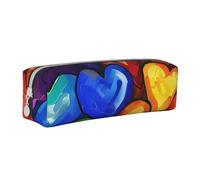 AQRJLPO Rainbow Colored Gay Pride Hearts Printed Leather Simple Pencil Case, Cute Pencil Bag Pen Case Pouch, School Stationery Organizer Makeup Bag for Boys Girls Students