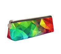 AQRJLPO Rainbow Geometric Printed Stationery Pencil Case, Cute Leather Pencil Bag Pen Case Pouch, School Stationery Organizer Makeup Bag for Boys Girls Students