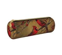 AQRJLPO Red Birds Printed Round Pencil Case, Cute Leather Pencil Bag Pen Case Pouch, School Stationery Organizer Makeup Bag for Boys Girls Students