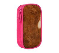 AQRJLPO red Brown Cowhide Prints Pencil Case for Students Boys Girls - Large Capacity Double-Layer Office School Stationery Pouch Pencil Holder,Pink