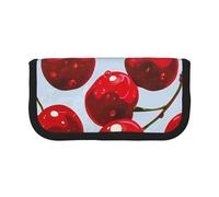 AQRJLPO Red Cherries Print Canvas Pencil Case for Boys Girls Women, Cosmetic & Stationery Organizer, Zipper Desk Storage Pouch for School, Office & Travel Gifts