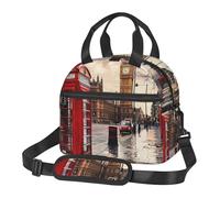 AQRJLPO Red Phone Booth London Street Printed Insulated Lunch Bag with Shoulder Strap - Reusable Cooler Tote Bags Picnic Bag for Work/School/Picnic/Travel