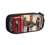 AQRJLPO Red Phone Booth London Street Prints Pencil Case for Boys Girls Large Capacity Office School Students Stationery Pouch Pencil Holder with 2 Compartments,Black