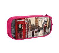 AQRJLPO Red Phone Booth London Street Prints Pencil Case for Boys Girls Large Capacity Office School Students Stationery Pouch Pencil Holder with 2 Compartments,Pink