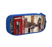 AQRJLPO Red Phone Booth London Street Prints Pencil Case for Boys Girls Large Capacity Office School Students Stationery Pouch Pencil Holder with 2 Compartments,Blue