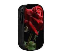 AQRJLPO Red Rose Black Background Prints Pencil Case for Students Boys Girls - Large Capacity Double-Layer Office School Stationery Pouch Pencil Holder,Black