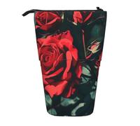 AQRJLPO red Rose Print Print Expandable Pencil Case Organize, Stretchable Travel Stationery & Makeup Pouch Desk Storage Box for School, Office, Travel