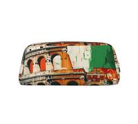 AQRJLPO Roman Colosseum Italian Flag Print Leather Pencil Case with Gold Zipper, Multi-Use Cosmetic & Stationery Organizer, Waterproof Desk Storage Pouch for School, Office & Travel Gifts