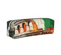 AQRJLPO Roman Colosseum Italian Flag Printed Leather Simple Pencil Case, Cute Pencil Bag Pen Case Pouch, School Stationery Organizer Makeup Bag for Boys Girls Students