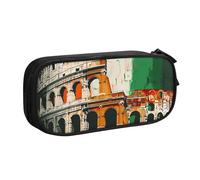 AQRJLPO Roman Colosseum Italian Flag Prints Pencil Case for Boys Girls Large Capacity Office School Students Stationery Pouch Pencil Holder with 2 Compartments,Black